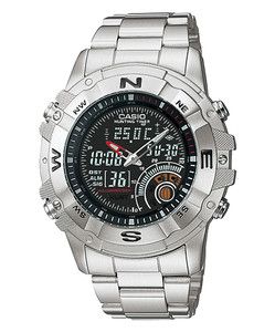 CASIO AMW705D 1A STAINLESS STEEL MENS MOON DATA HUNTING TIMER 