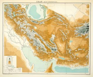   Map Iran Bathyographical Persia Middle East Qatar Caspian