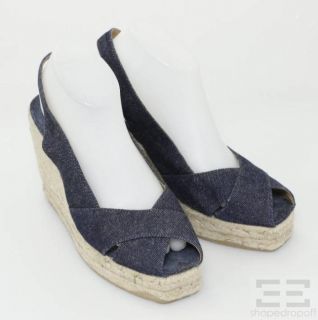 Castaner Blue Denim & Espadrille Platform Slingback Wedges Size 38