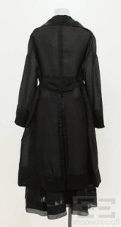 Celine 2pc Black Silk Satin Sheer Belted Jacket A Line Skirt Set Size 