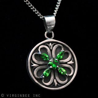 Celtic Cross Shamrock Irish Clover Green Sterling Silver Pendant Chain 