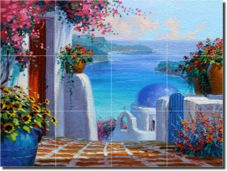Senkarik Greece Floral Landscape Glass Tile Mural Floor