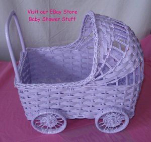 Wicker Baby Carriage Lavender for Baby Shower Centerpiece