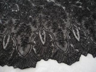 Antique Victorian Black Chantilly Net Lace Shawl Intricatedesign 