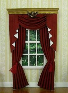 Dollhouse Miniature Royal Red and White Swag Curtains 5052