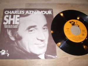 Charles Aznavour She 1974 Mint 7 French 7 inch Vinyl Single Limited 