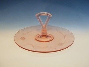   Glass Serving Sandwich Tidbit Tray Center Handle Etched Flowers