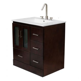   Wood Bathroom Vanity Cabinet Ceramic Top W/ Integrated Sink Faucet M30