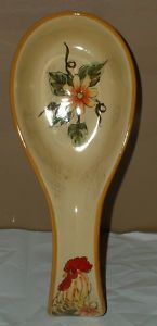 Rooster Sunflower Spoon Rest Ceramic Tuscan Kitchen New