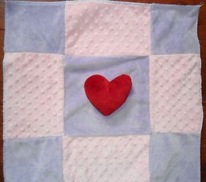 Googie Lovey Baby Blanket Satin Pink Lavender w Red Heart Minky Dot 18 