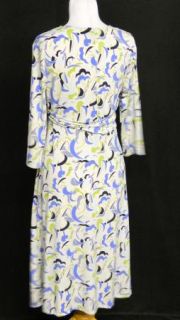 Chadwicks Size 8P Ivory Periwinkle Blue Slinky Stretch Knit Dress 