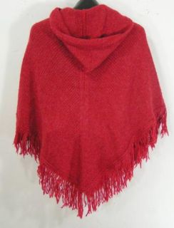 Cejon Red Knit Hooded Acrylic Wool Blend Poncho Sweater New Womens One 