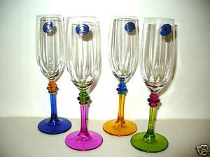    CHAMPAGNE CRYSTAL GLASSES FRATELLI BOX SET OF 4 ITALIAN ART GLASS