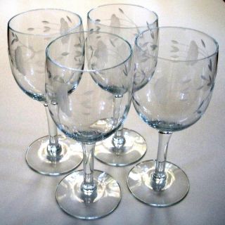 Wine Glasses 6 Princess House Heritage Crystal Etched Glass 1 Base 