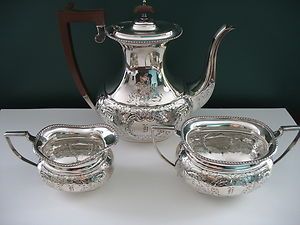 Tea/Coffee Set Charles H. Collins Birmingham  Pot Sugar Creamer Silver 
