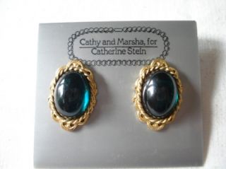 Vintage Cathy and Marsha for Catherine Stein Green Cabachon Pierced 