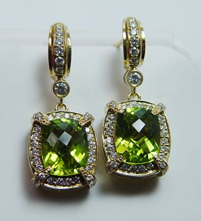 Charles Krypell 18K Gold Peridot Diamond Dangle Earrings 15 3 Grams 