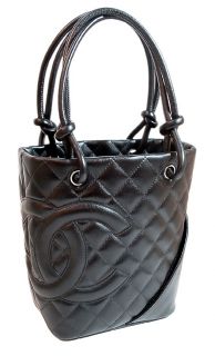 CHANEL Black Quilted Calfskin Cambon CC Petite Bucket Tote Handbag