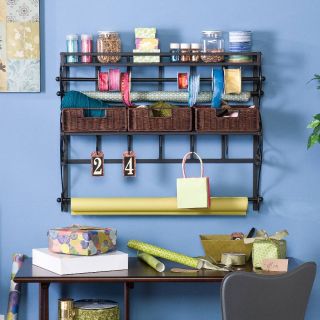 Wall Mount Craft Storage Shelf Rack w Baskets Black
