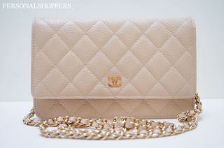 GORGEOUS CHANEL BEIGE CLAIRE CAVIAR LEATHER GOLD HWR WALLET ON A CHAIN 