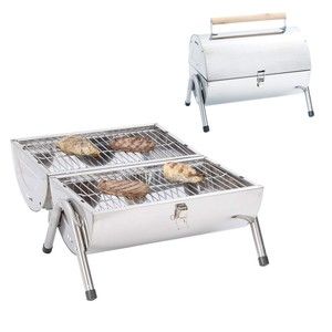 Portable Camping Tailgate Charcoal BBQ Grill Stainless Steel Double 