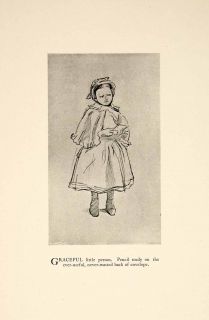   Charles Keene Pencil Drawing Figure Study Art Girl Child Dress Bonnet