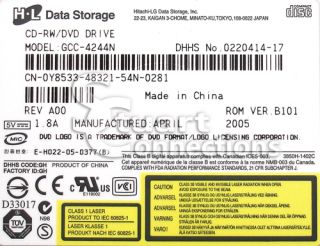 Dell Hitachi LG 24x CD RW DVD ROM Drive Y8533 GCC 4244N