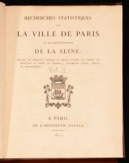 1823 4VOL Recherches Statistiques Sur La Ville de Paris Et Le 