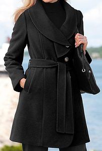 Chadwicks of Boston Wool Ruffle Neckline Collar Jacket Coat in Black 