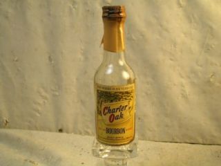 Vtg Miniature Charter Oak Bourbon Whiskey Bottle SEALED Tax Stamp 4 3 
