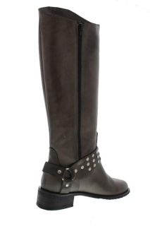 Charles David Martine Gray Leather Studded O Ring Knee High Boots 