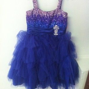 PERFECT ANGEL Girls Short Party Pageant Dress Sz 14 Royal Blue