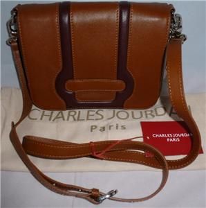 Charles Jourdan Rishelle Brown Leather Crossbody Clutch Handbag Purse 