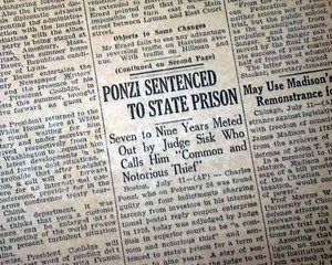CHARLES PONZI Stock Market Fraud Sentence & SCOPES Monkey Trial 1925 