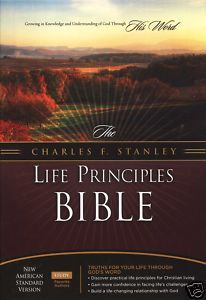 NASB Charles Stanley Bible Burgundy Bonded Leather New