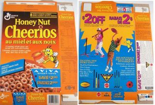 1992 Honey Nut Cheerios Sports OFFER Cereal Box VVV55
