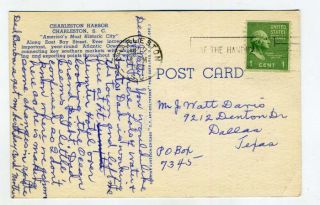 charleston south carolina harbor linen postcard 1951
