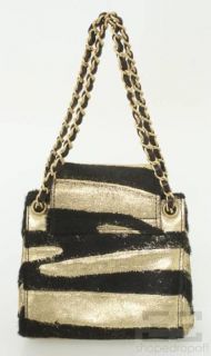 Chanel Brown & Gold Striped Pony Hair Mini Chain Strap Handbag