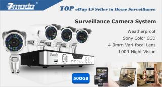   Security Camera System CCTV Surveillance DVR 4 CH Channel 500GB