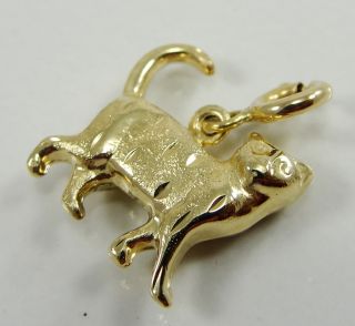 1351628593_14K Yellow Gold Cat Charm Kitten Sparkle Cut 585 Brushed 