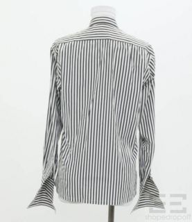 Charvet Grey & White Striped Button Down Shirt