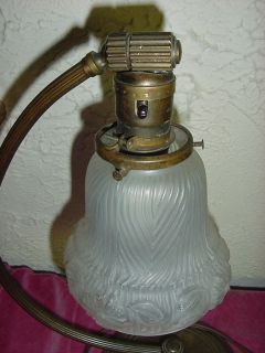 Vintage Art Deco Brass CHASE Table Lamp w/ Antique glass shade