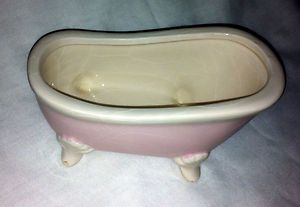 Vintage Pink Ceramic Claw Foot Bath Tub Soap Dish