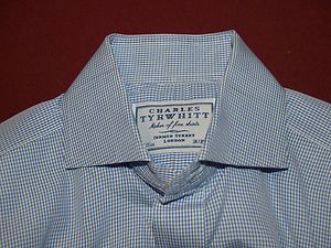 Charles Tyrwhitt Blue Check Spread Collar F/C Shirt 15/35 $140