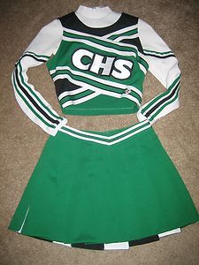 Youth CHS Cheerleader Cheer Uniform Outfit Shell Crop Fly Skirt Green 