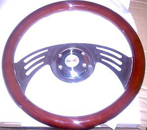 Wood Steering Wheel w Billet Chevrolet Adapter Lowrider