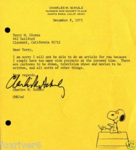 Charles M Schulz Signed Letter Cartoonist Peanuts