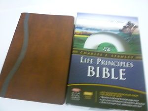 NKJV Charles Stanley Life Principles Study BIBLE Brown Charcoal Bonded 