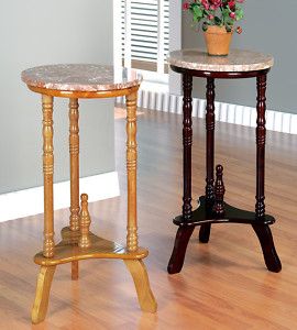 Cherry Oak Marble Top Wood Round Stand Side Table