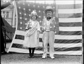 Old Photo Charlestown MA Bunker Hill Day Kids as Uncle Sam Columbia 